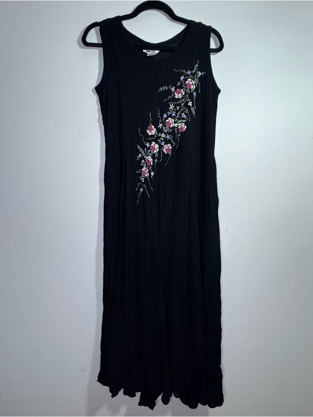 American Angel Black Maxi Dress Floral Embroidered Sleeveless Small